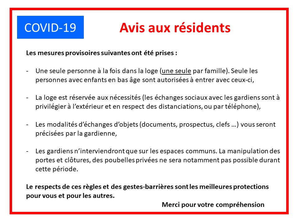 AVIS COVID-19 LOGE ASSO